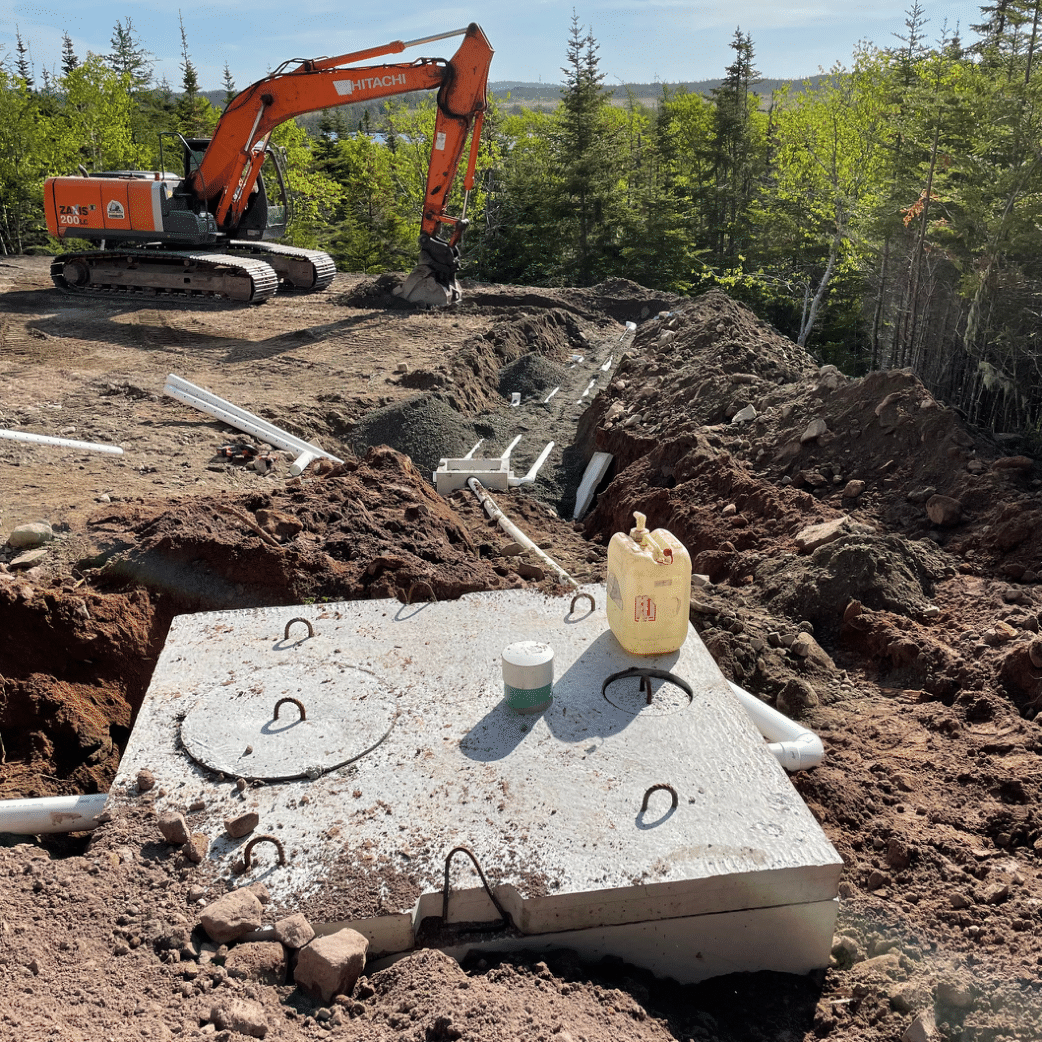 excavator working on a septic system